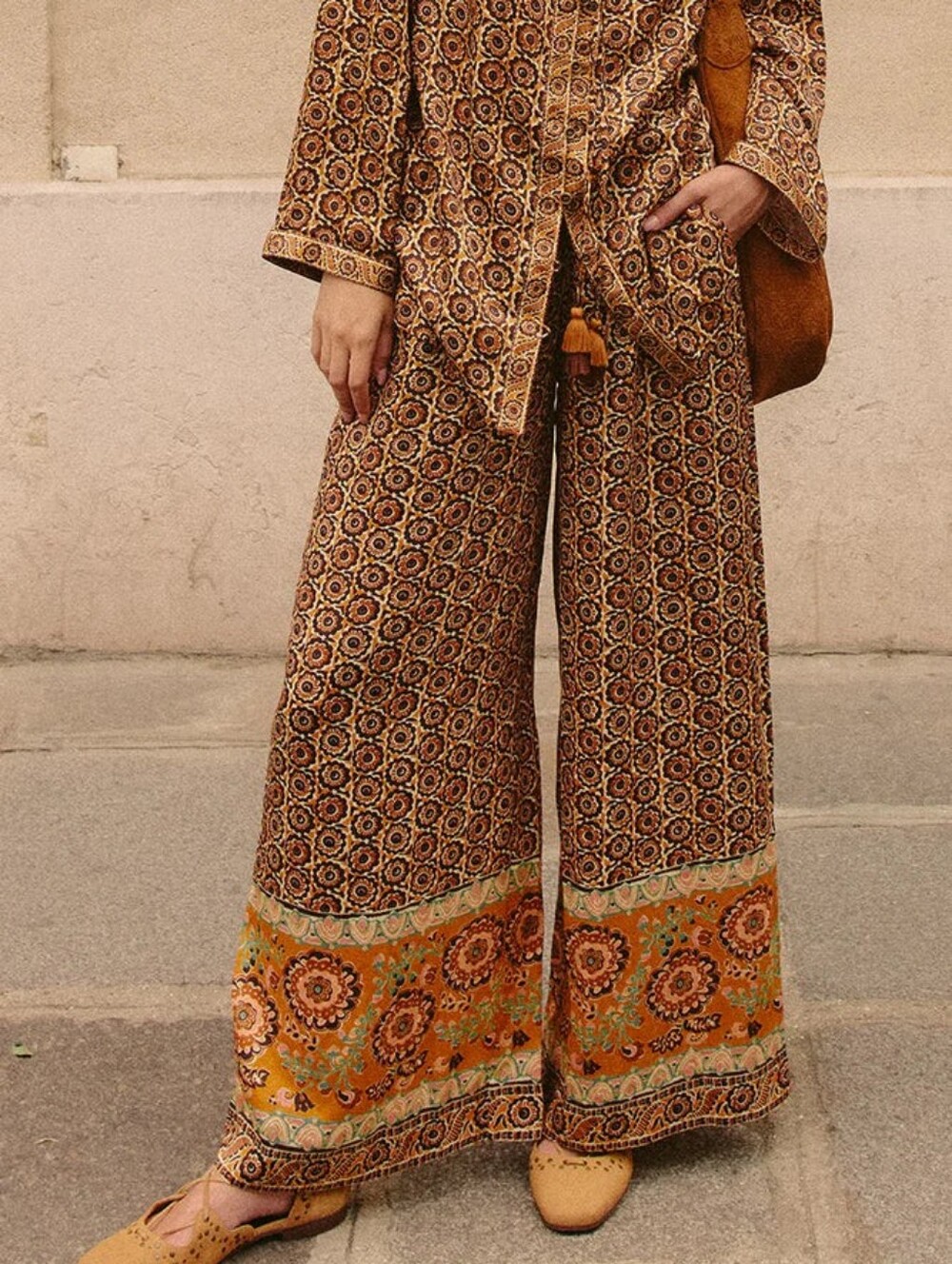 Spell & The Gypsy Sannah Golden Ochre Satin Bohemian Hippie Pants Size Medium